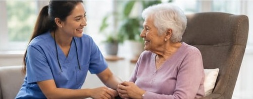 Caregiver supporting an older adult